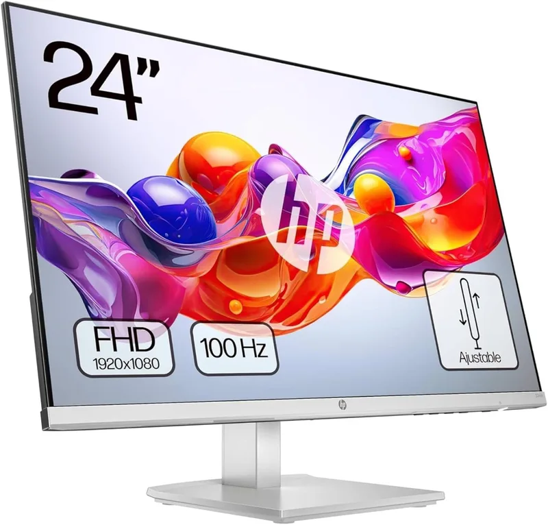 HP ▫️ Monitor 524sh- 23,8" FHD (1920x1080, IPS, 100 Hz, 5ms, 99% sRGB, 300 Nits, 1500:1 Contraste, Ajustável em altura) Preto com suporte prateado