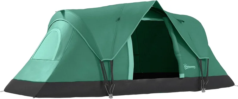 Outsunny ▫️ Tenda de Campismo Familiar para 5 Pessoas Tenda de Campismo em Forma de Túnel Impermeável 3000 mm+ Tenda de Campismo com Saco de Transporte e Gancho para Pesca e Caminhadas 455 x 220 x 180 cm