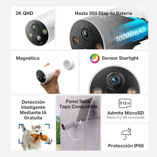 Tapo ▫️ C425 (conjunto de 4) – Câmara de vigilância Wi-Fi para exterior, 2K QHD, 300 dias de autonomia da bateria 2