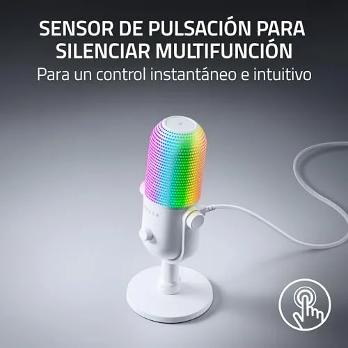 Razer ▫️ Seiren V3 Chroma - Microfone USB RGB - Microfone de condensador supercardioide com função «Tap-to-Mute» (iluminação reativa, limitador de ganho digital e silenciador integrado) Branco 3
