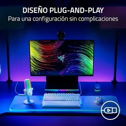 Razer ▫️ Seiren V3 Chroma - Microfone USB RGB - Microfone de condensador supercardioide com função «Tap-to-Mute» (iluminação reativa, limitador de ganho digital e silenciador integrado) Branco 6