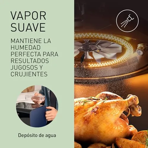 Panasonic ▫️ NF-CC600AXE Fritadeira de ar quente com janela, 6 L, 80-200 °C, temporizador digital e ecrã LCD, vapor suave, 11 predefinições, fácil de limpar, pega preta/azul-escuro e dourado-rosado 3