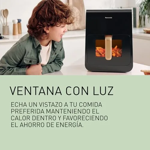 Panasonic ▫️ NF-CC600AXE Fritadeira de ar quente com janela, 6 L, 80-200 °C, temporizador digital e ecrã LCD, vapor suave, 11 predefinições, fácil de limpar, pega preta/azul-escuro e dourado-rosado 4