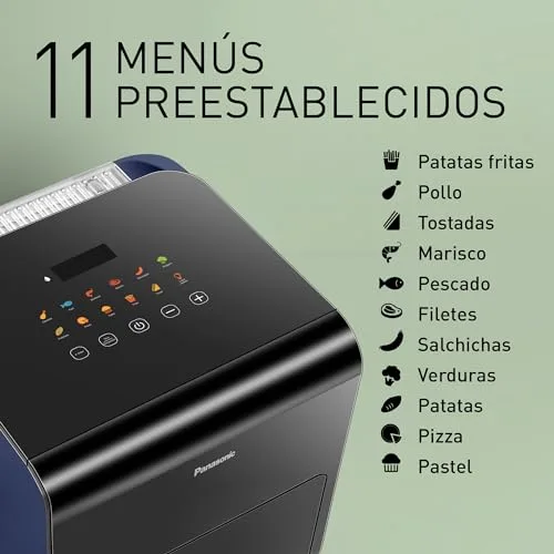 Panasonic ▫️ NF-CC600AXE Fritadeira de ar quente com janela, 6 L, 80-200 °C, temporizador digital e ecrã LCD, vapor suave, 11 predefinições, fácil de limpar, pega preta/azul-escuro e dourado-rosado 5