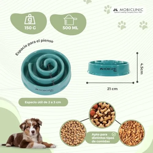 Mobiclinic ▫️ ® Pets, Comedouro lento anti-glutão, para cães, antiderrapante, em forma de espiral, 19,5 x 4,6 x 20,6 cm, bem-estar digestivo, 500 ml, Fácil de limpar, resistente e duradouro, gatos, animais de estimação 2