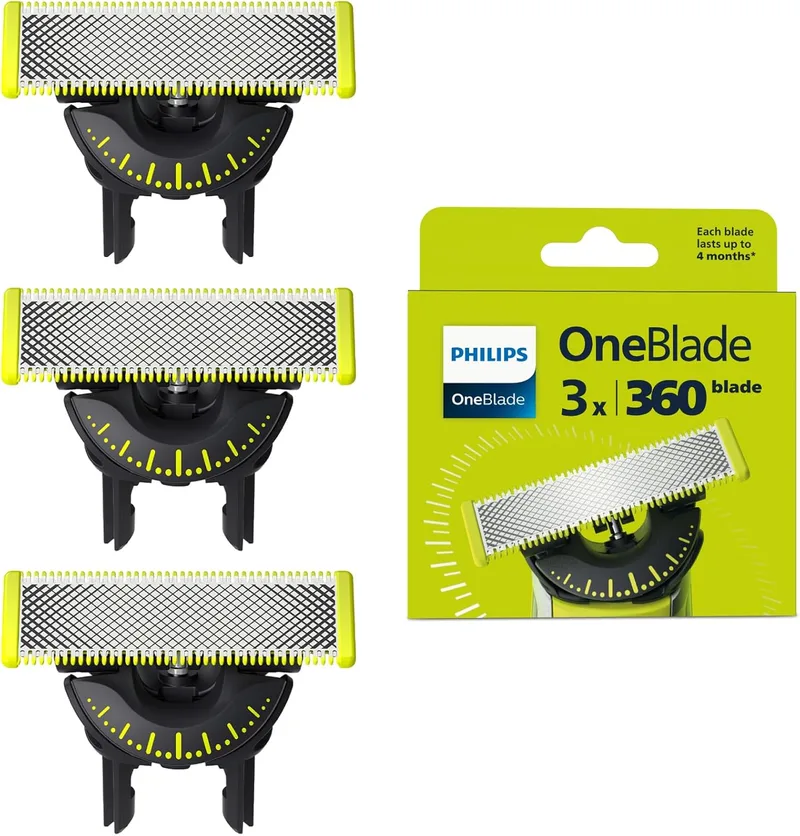 PHILIPS ▫️ Lâminas OneBlade Original 360, compatíveis com todos os cabos OneBlade e Pro, 3 unidades (modelo QP430/60)