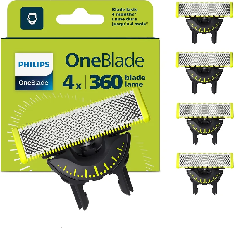 PHILIPS ▫️ Lâminas OneBlade Original 360, compatíveis com todos os cabos OneBlade e Pro, 4 unidades (modelo QP440/50)