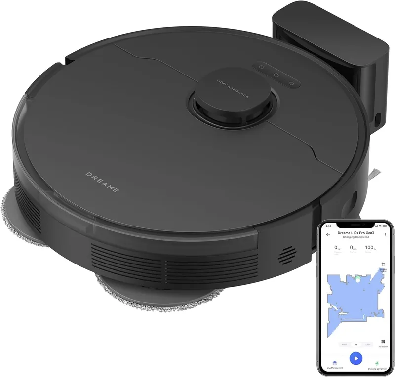 DREAME ▫️ L10s Pro Gen 3 Aspirador e Esfregão Automático Inteligente, Sucção Vormax de 13 000 Pa, Sistema de Esfregamento DuoScrub, Esfregão com Elevação Automática de 7 mm, Alcança o Inatingível, 5200 mAh, Preto