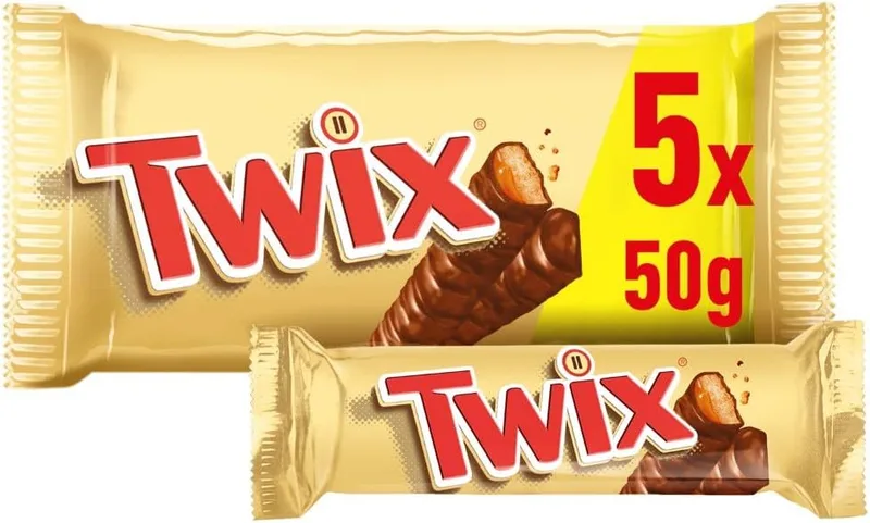 Twix ▫️ Barras de Chocolate de Leite, Biscoito e Caramelo, Embalagem de 5, Ideal para Calendários do Advento e Chocolates, 5 x 50 g