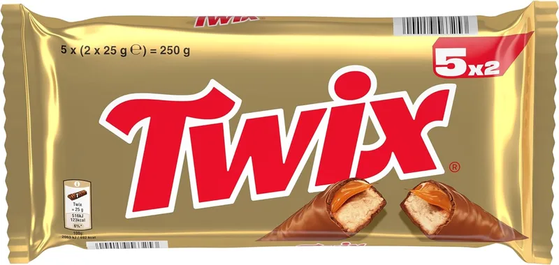 Twix ▫️ Barras de Chocolate com Leite, Biscoito e Caramelo - Embalagem de 5 unidades x 50 g
