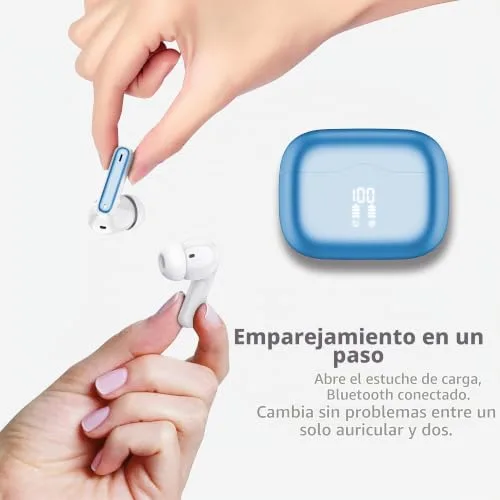 xinwld ▫️ Auscultadores sem fios Auscultadores intra-auriculares Bluetooth 5.3 com 4 microfones HD, Auscultadores sem fios estéreo Hi-Fi, 40 horas de reprodução, Auscultadores intra-auriculares desportivos com classificação IP7 à prova de água, USB-C, azul claro 4