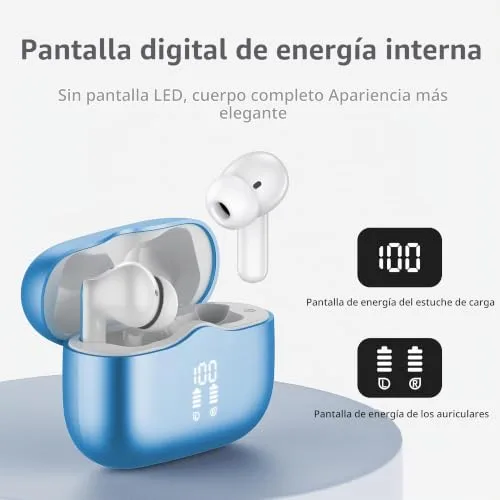 xinwld ▫️ Auscultadores sem fios Auscultadores intra-auriculares Bluetooth 5.3 com 4 microfones HD, Auscultadores sem fios estéreo Hi-Fi, 40 horas de reprodução, Auscultadores intra-auriculares desportivos com classificação IP7 à prova de água, USB-C, azul claro 5