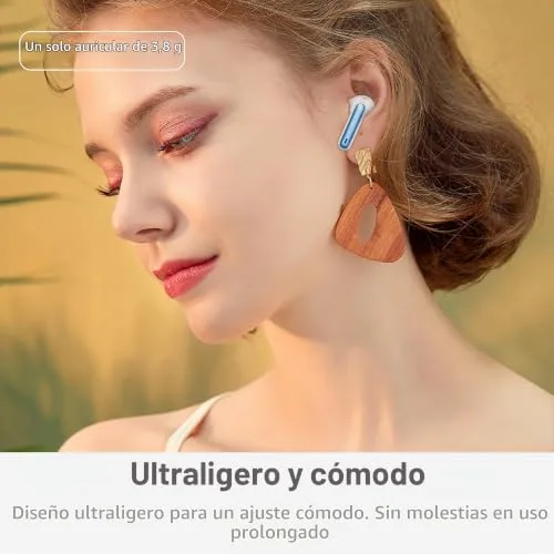 xinwld ▫️ Auscultadores sem fios Auscultadores intra-auriculares Bluetooth 5.3 com 4 microfones HD, Auscultadores sem fios estéreo Hi-Fi, 40 horas de reprodução, Auscultadores intra-auriculares desportivos com classificação IP7 à prova de água, USB-C, azul claro 7