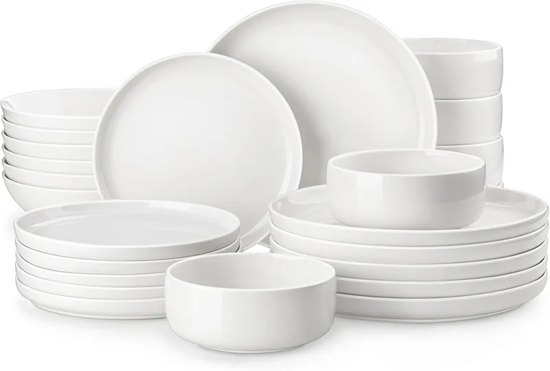 MALACASA ▫️ Louça de jantar completa em porcelana moderna, 24 peças para 6 pessoas com 6 pratos de jantar, 6 pratos de sobremesa, 6 taças e 6 pratos fundos, Série LUNA