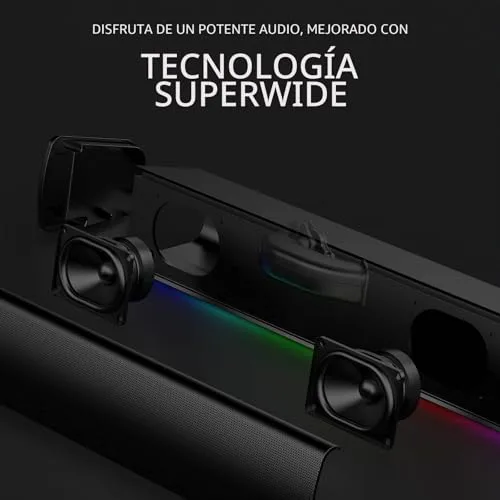 CREATIVE ▫️ Sound Blaster GS3 (Nero) Barra de som compacta para jogos com RGB e tecnologia SuperWide, alimentação via USB, Bluetooth 5.4 5