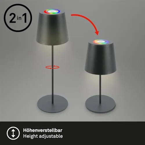 Briloner ▫️ Candeeiro de secretária LED sem fios com comando tátil, luz RGB+W colorida, altura ajustável, candeeiro de mesa de cabeceira, candeeiro de campismo, para exterior, 36 x 10,5 cm, antracite 3