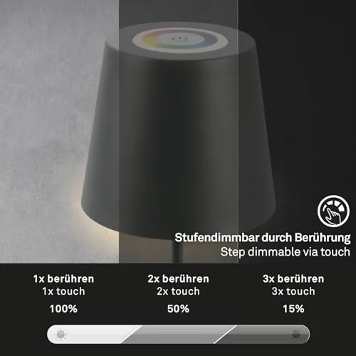 Briloner ▫️ Candeeiro de secretária LED sem fios com comando tátil, luz RGB+W colorida, altura ajustável, candeeiro de mesa de cabeceira, candeeiro de campismo, para exterior, 36 x 10,5 cm, antracite 5