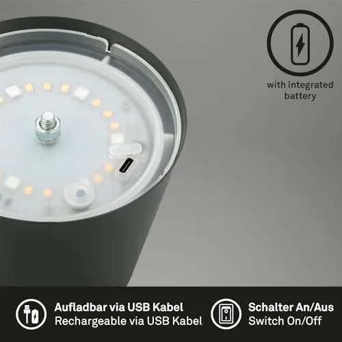Briloner ▫️ Candeeiro de secretária LED sem fios com comando tátil, luz RGB+W colorida, altura ajustável, candeeiro de mesa de cabeceira, candeeiro de campismo, para exterior, 36 x 10,5 cm, antracite 6