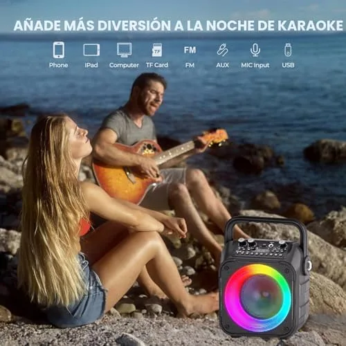 Ankuka ▫️ Karaoke com 2 microfones sem fios [Versão atualizada] Altifalante com microfone de 12 W e subwoofer de 6,5", autonomia de 8 horas, compatível com TV/smartphone/TWS/AUX/USB, presente para crianças e adultos 2