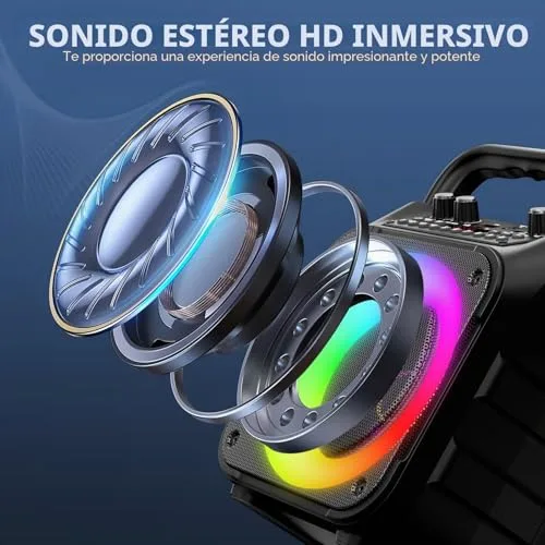 Ankuka ▫️ Karaoke com 2 microfones sem fios [Versão atualizada] Altifalante com microfone de 12 W e subwoofer de 6,5", autonomia de 8 horas, compatível com TV/smartphone/TWS/AUX/USB, presente para crianças e adultos 3
