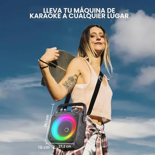 Ankuka ▫️ Karaoke com 2 microfones sem fios [Versão atualizada] Altifalante com microfone de 12 W e subwoofer de 6,5", autonomia de 8 horas, compatível com TV/smartphone/TWS/AUX/USB, presente para crianças e adultos 4