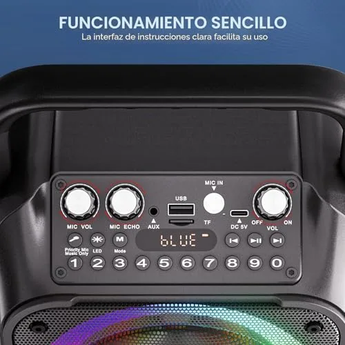 Ankuka ▫️ Karaoke com 2 microfones sem fios [Versão atualizada] Altifalante com microfone de 12 W e subwoofer de 6,5", autonomia de 8 horas, compatível com TV/smartphone/TWS/AUX/USB, presente para crianças e adultos 5
