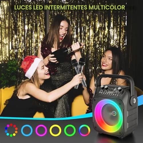 Ankuka ▫️ Karaoke com 2 microfones sem fios [Versão atualizada] Altifalante com microfone de 12 W e subwoofer de 6,5", autonomia de 8 horas, compatível com TV/smartphone/TWS/AUX/USB, presente para crianças e adultos 6