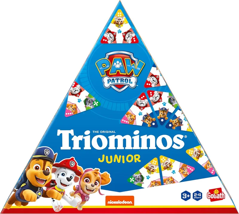 Goliath ▫️ Triominos Junior - Paw Patrol Edition - Jogo de dominó para crianças a partir dos 4 anos - Dominó de 3 faces - Jogo de observação e associação - Triominó de dupla face ou puzzle