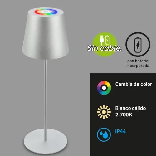 Briloner ▫️ Candeeiro de secretária LED sem fios com comando tátil, luz colorida RGB+W, altura ajustável, candeeiro de cabeceira, candeeiro LED, candeeiro de campismo, para exterior, 36 x 10,5 cm, cor prateada 2