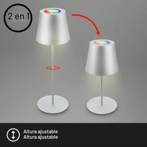 Briloner ▫️ Candeeiro de secretária LED sem fios com comando tátil, luz colorida RGB+W, altura ajustável, candeeiro de cabeceira, candeeiro LED, candeeiro de campismo, para exterior, 36 x 10,5 cm, cor prateada 3