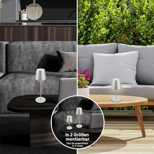 Briloner ▫️ Candeeiro de secretária LED sem fios com comando tátil, luz colorida RGB+W, altura ajustável, candeeiro de cabeceira, candeeiro LED, candeeiro de campismo, para exterior, 36 x 10,5 cm, cor prateada 4