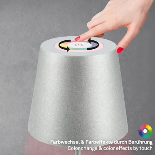 Briloner ▫️ Candeeiro de secretária LED sem fios com comando tátil, luz colorida RGB+W, altura ajustável, candeeiro de cabeceira, candeeiro LED, candeeiro de campismo, para exterior, 36 x 10,5 cm, cor prateada 6