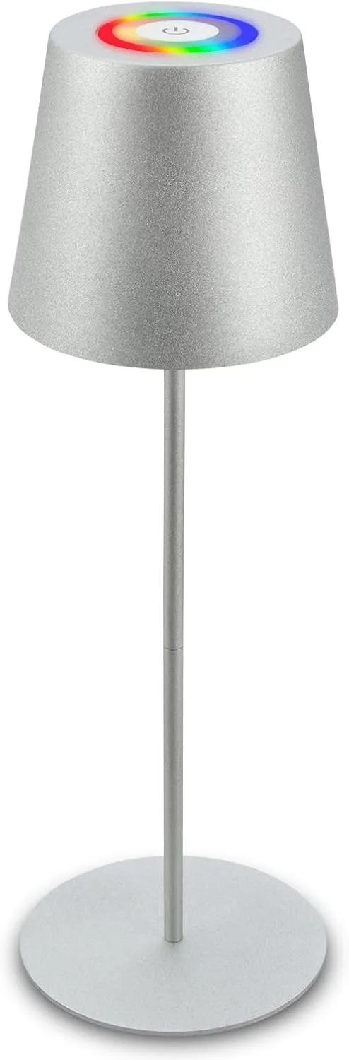 Briloner ▫️ Candeeiro de secretária LED sem fios com comando tátil, luz colorida RGB+W, altura ajustável, candeeiro de cabeceira, candeeiro LED, candeeiro de campismo, para exterior, 36 x 10,5 cm, cor prateada