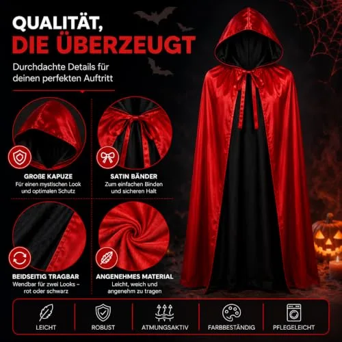 FASCHINFEVER ▫️ Capa de vampiro com capuz para o Halloween – Fato para crianças e adultos, carnaval e festas de máscaras – Tamanho único 4