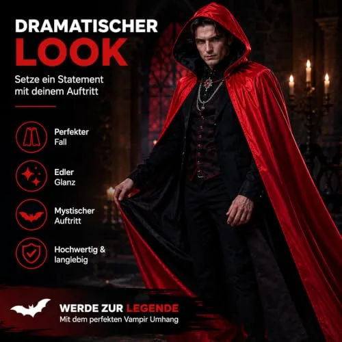 FASCHINFEVER ▫️ Capa de vampiro com capuz para o Halloween – Fato para crianças e adultos, carnaval e festas de máscaras – Tamanho único 6