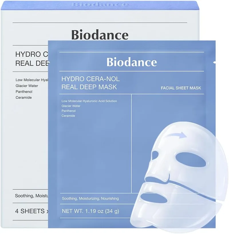 Biodance ▫️ Hydro Cera-nol Real Deep Mask, Máscara Facial Noturna de Hidrogel, Hidratante e Calmante, Reduz a Vermelhidão e Reforça a Barreira Cutânea, K-Beauty | 4 Unidades