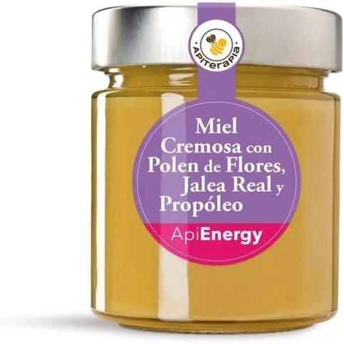 Homry ▫️ "ApiEnergy" Mel Cremoso com Pólen de Flores, Geleia Real e Própolis - Frasco de 250 g