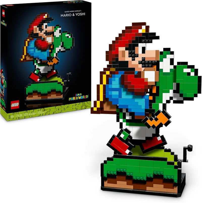 LEGO Super Mario World: Mario e Yoshi Kit de Modelo Adulto para a Coleção Nintendo, Figuras Pixelizadas, Prenda para Homens e Mulheres, Decoração de Casa e Escritório 71438