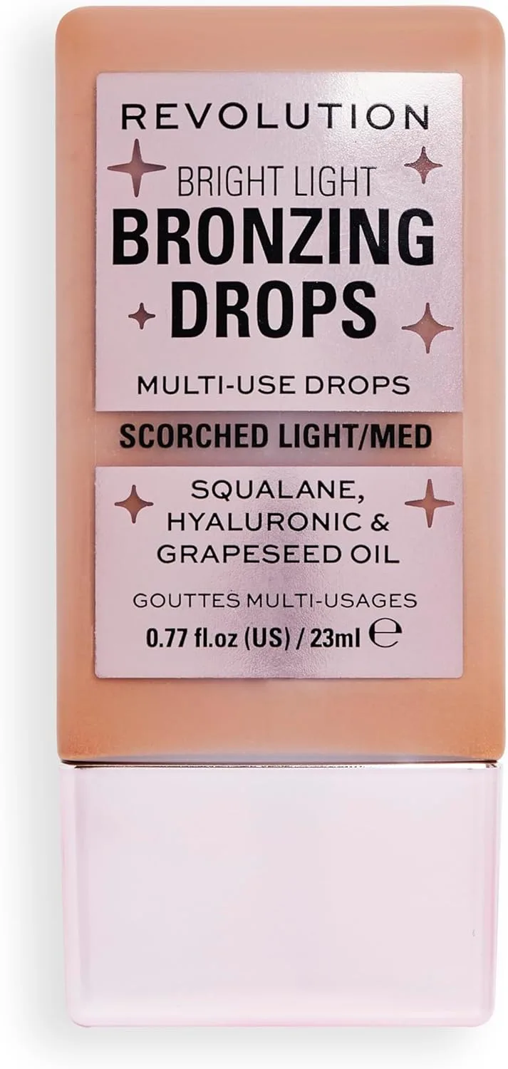 Revolution Beauty London ▫️ Revolution Pro, Gotas de Bronzeamento com Luz Brilhante e Ácido Hialurónico, Acabamento Solar, Bronze Queimado, 23ml