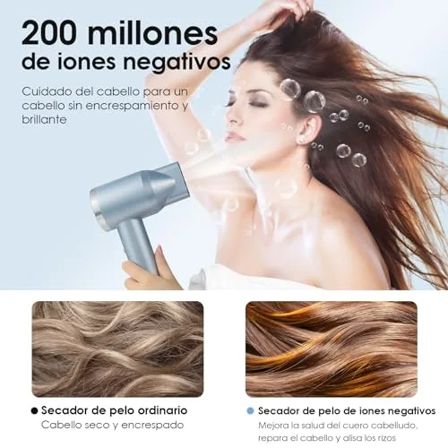 YASHE ▫️ Secador de cabelo iónico motor sem escovas de alta velocidade de 110 000 RPM, secagem rápida e silenciosa a 22 m/s, secador de cabelo profissional de 1600 W, 1 difusor e 2 bicos concentradores 5