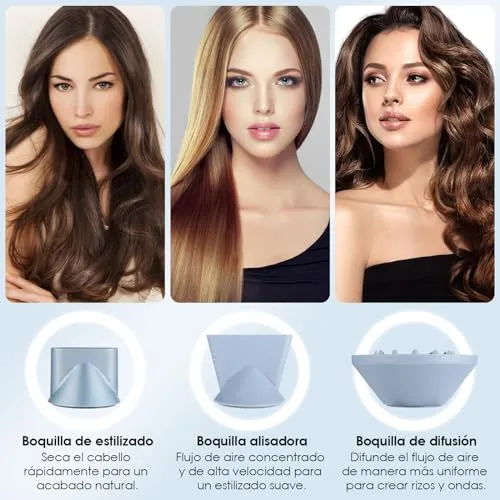 YASHE ▫️ Secador de cabelo iónico motor sem escovas de alta velocidade de 110 000 RPM, secagem rápida e silenciosa a 22 m/s, secador de cabelo profissional de 1600 W, 1 difusor e 2 bicos concentradores 6
