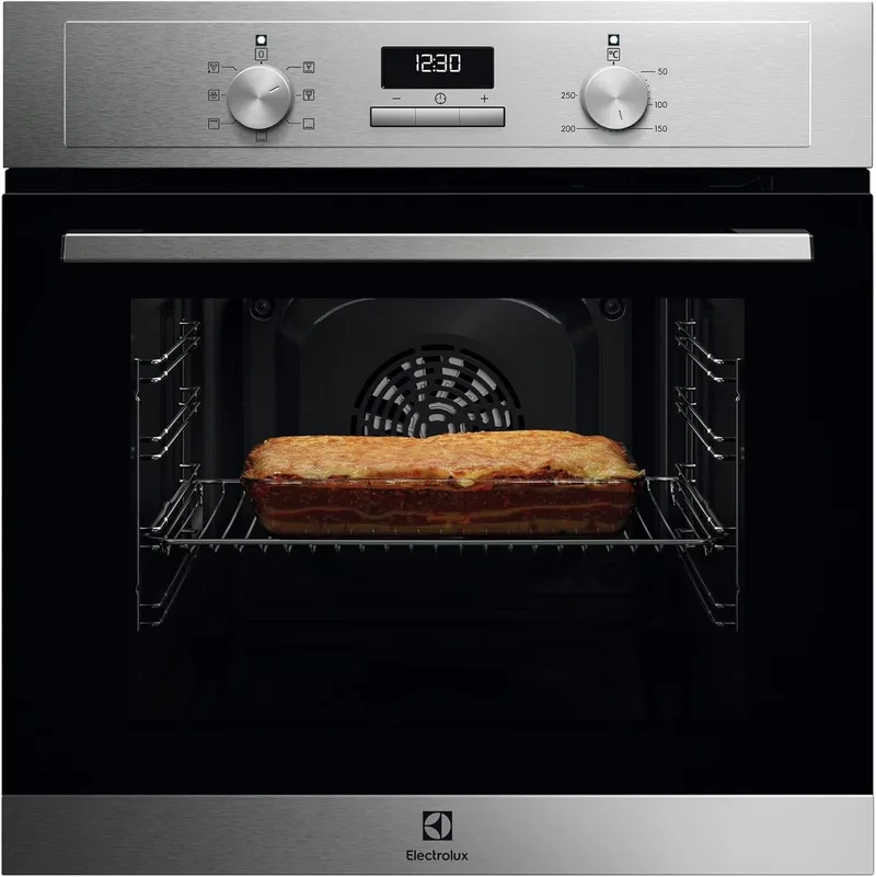 Electrolux ▫️ Forno multifuncional EOH3H00BX, 7 funções, grande capacidade, ecrã LED branco, botões fixos, 2 portas de vidro, aço inoxidável anti-impressão digital, classe A