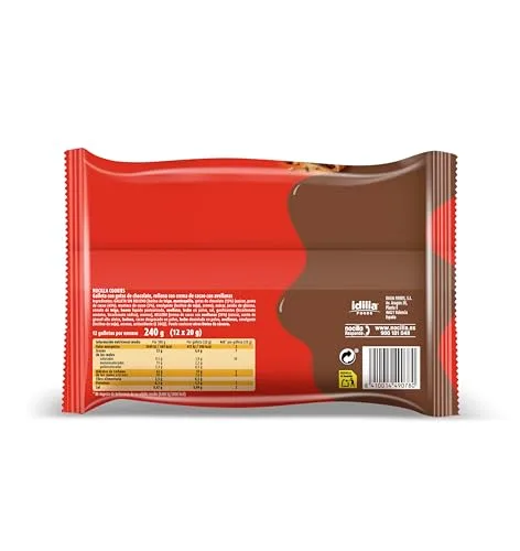Nocilla ▫️ Cookies, Original, Bolachas com pedaços de chocolate recheadas com creme de cacau e avelãs - Embalagem de 12 unidades - 240 g 3