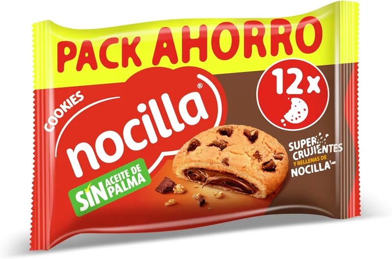 Nocilla ▫️ Cookies, Original, Bolachas com pedaços de chocolate recheadas com creme de cacau e avelãs - Embalagem de 12 unidades - 240 g