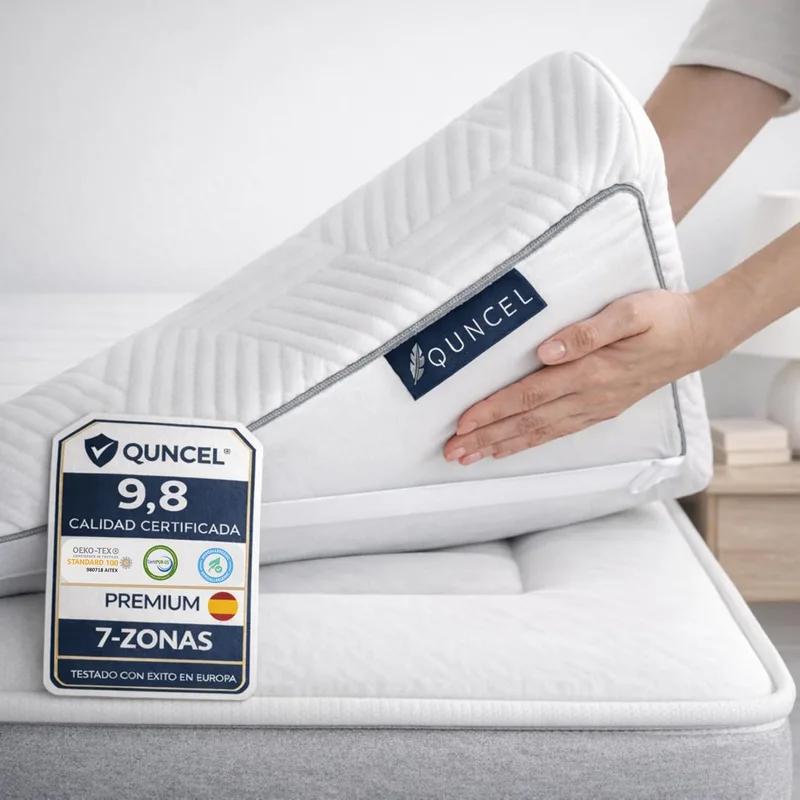 QUNCEL ▫️ Sobrecolchão Viscoelástico 150x190 Híbrido ViscoGel | 7 cm | Alivia dores nas costas e na nuca | Descanso profundo | Sobrecolchão | Sobrecolchão 150x190
