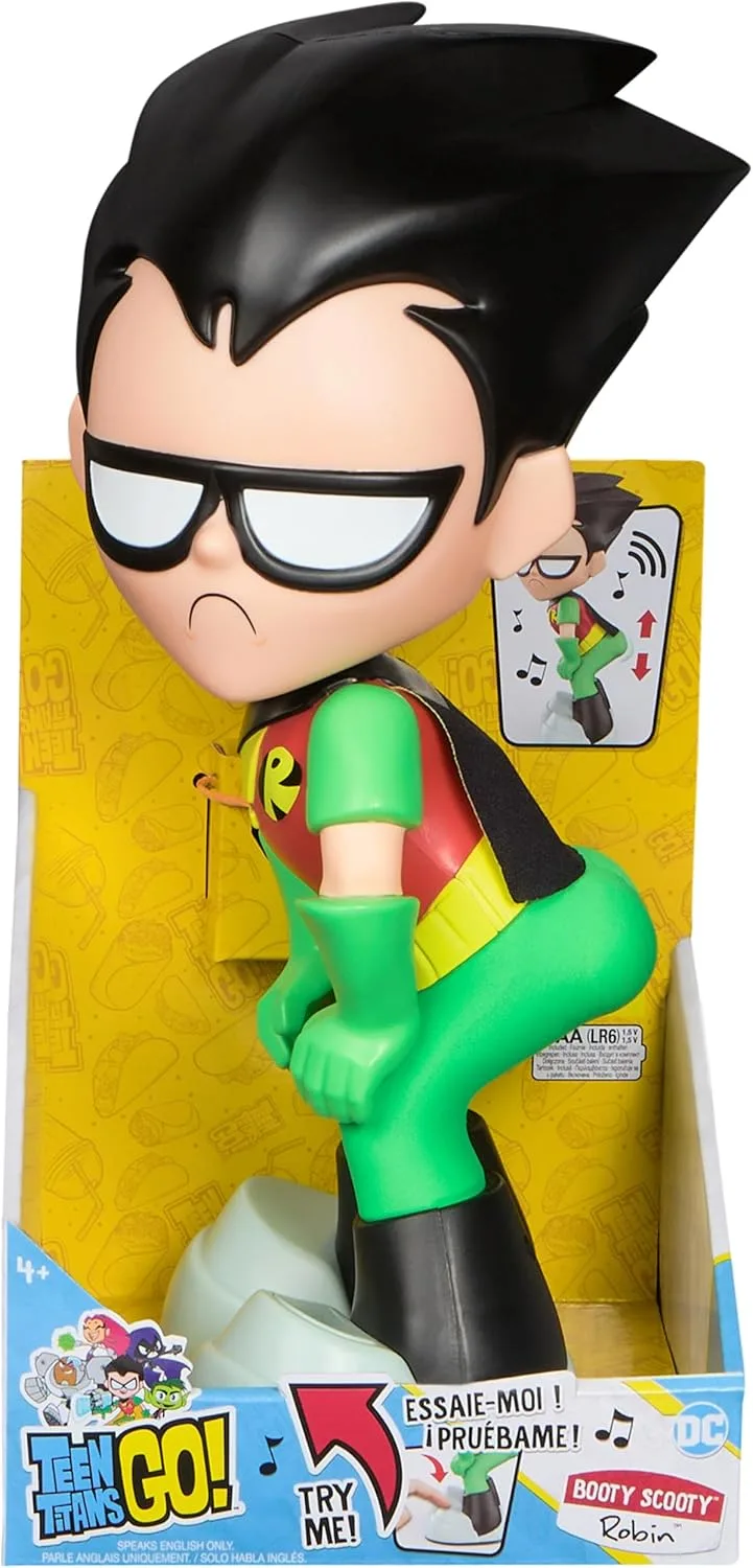DC Comics ▫️ Teen Titans GO! - Figura do Robin «Booty SCOOTY» a dançar - Brinquedo interativo com MÚSICA - 6069913 - Brinquedos para crianças a partir dos 4 anos - Presente para crianças de 4 anos
