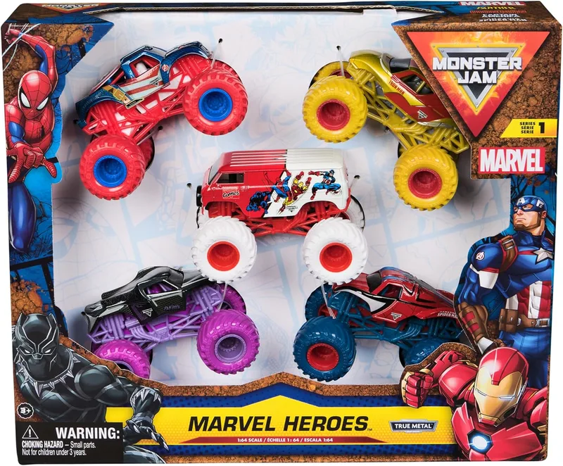 Monster Jam ▫️ Caminhão de brinquedo em escala 1:64, fundido sob pressão, Marvel I