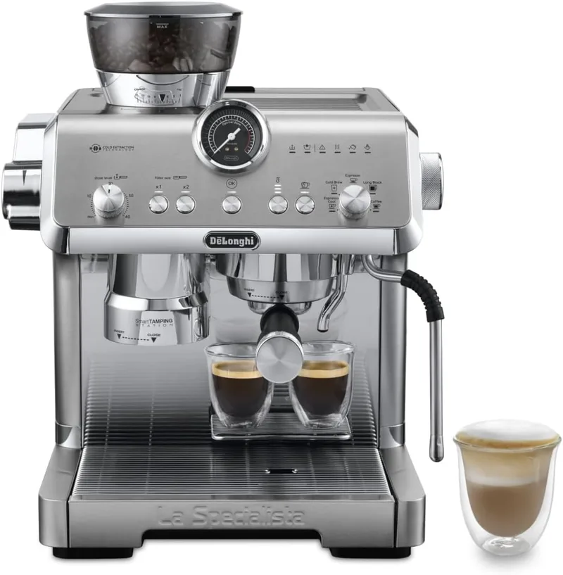 De'Longhi La Specialista Opera EC9555.M, máquina de café expresso com moinho integrado, função de infusão a frio, incluindo varinha para espumar leite, incluindo conjunto de boas-vindas de acessórios, 1550 W, metal
