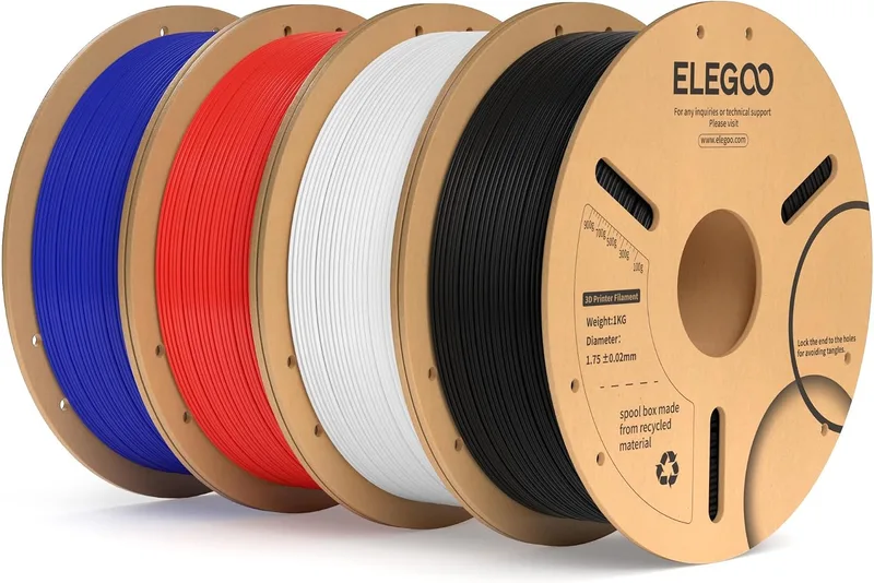 ELEGOO ▫️ Filamento PLA+ 1,75 4 kg Preto, Branco, Vermelho, Azul Escuro