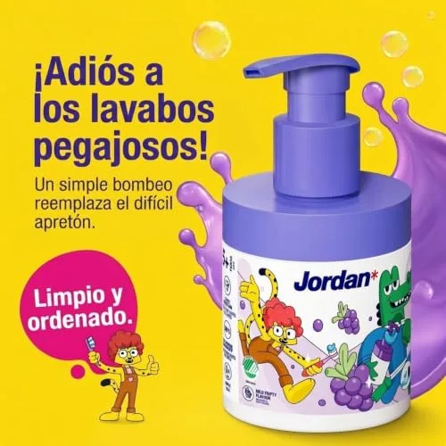Jordan* ▫️ Jordan ® | Pasta de dentes para crianças | Dispensador de pasta de dentes com um mecanismo de bomba equivalente a 3 tubos normais | Solução concebida para crianças | Sabor a uva | 6-12 anos | 1450 ppm | 150 ml 2